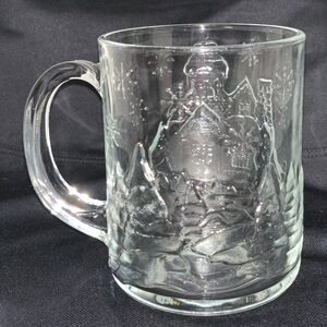 VINTAGE Christmas Luminarc French Clear Glass Mugs 8 Set Winter Wonderland Tea